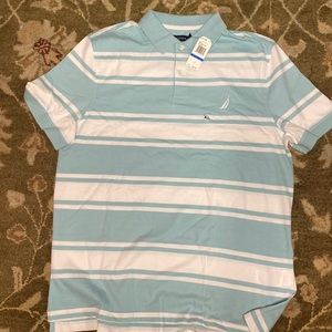 NWT Nautica light blue and white striped polo shirt. XL